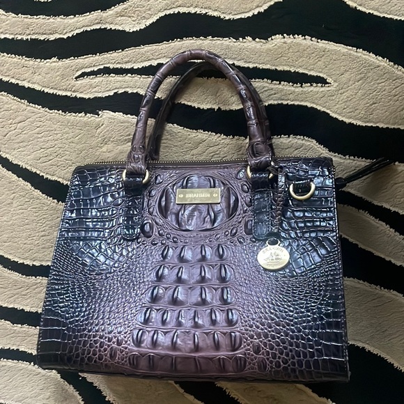 Brahmin Handbags - Brahmin Anywhere Convertible Plum Melbourne Embossed Leather Satchel